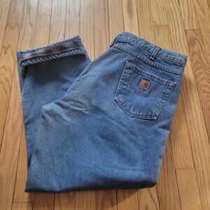 Carhartt Flannel-Lined Relaxed Fit Denim Jeans 42 X 30 Blue Cotton Mens Workwear